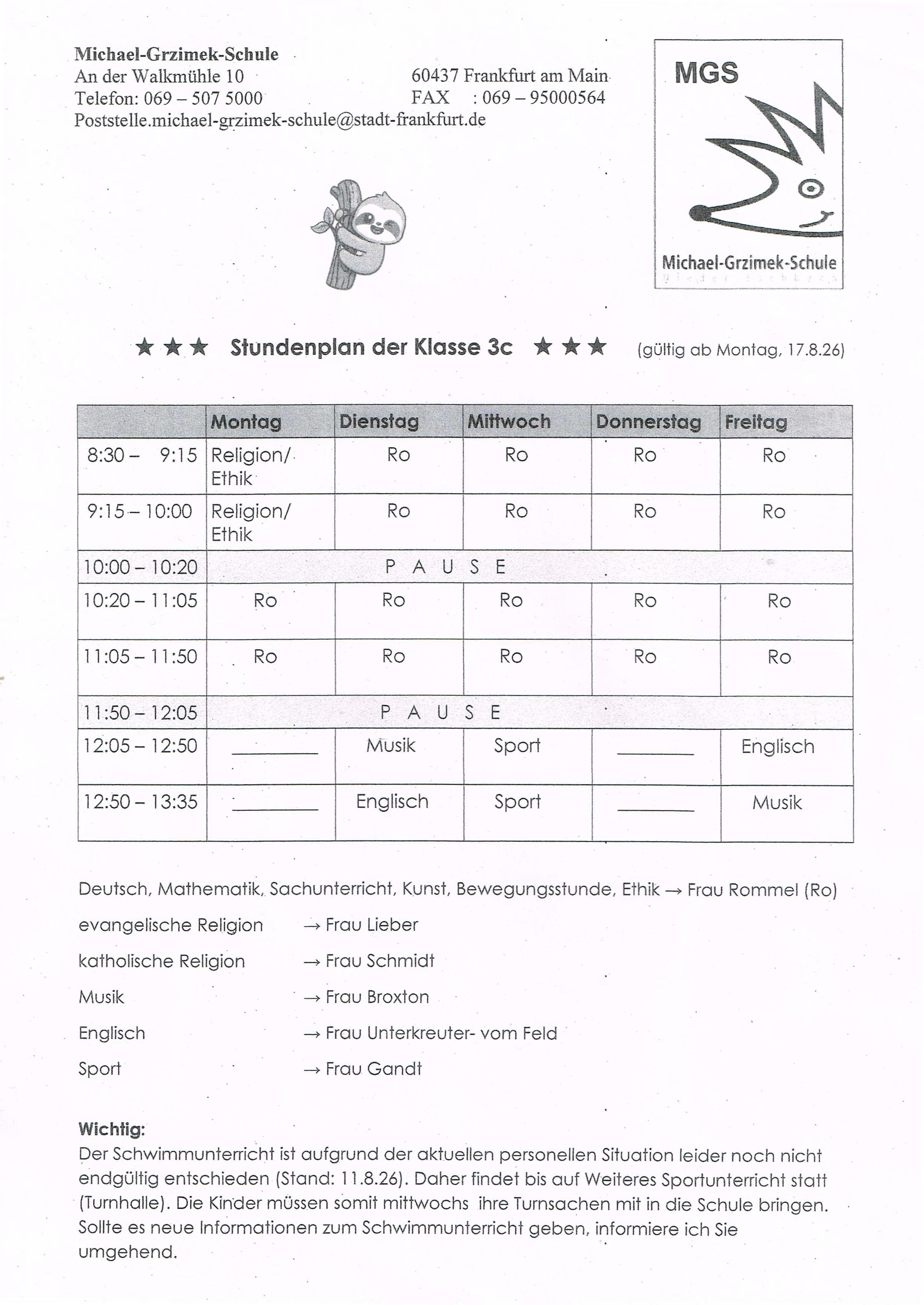 Stundenplan Anastasia